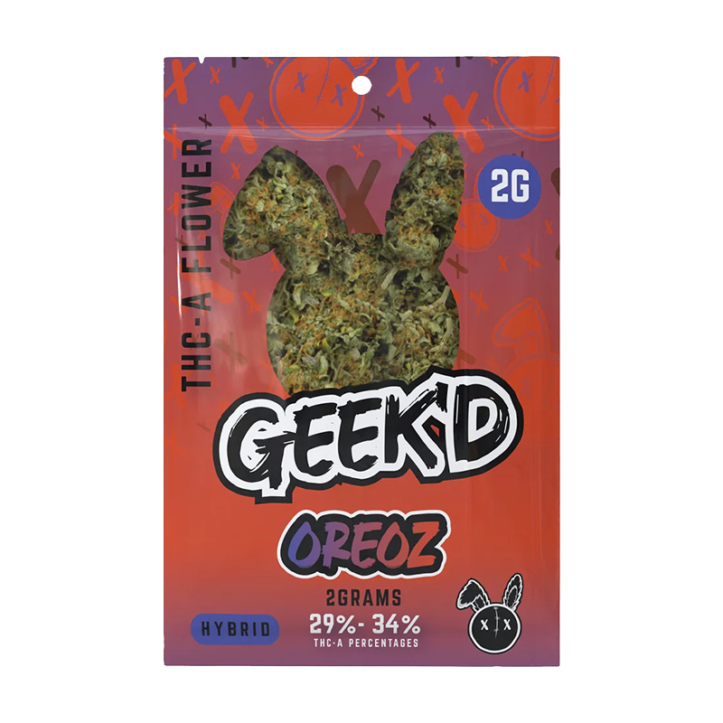 Oreoz THCA flower, Geek’d Extracts Oreoz, potent indica THCA strain, dessert-flavored hemp flower, relaxing THCA flower, best indica THCA, nighttime strain