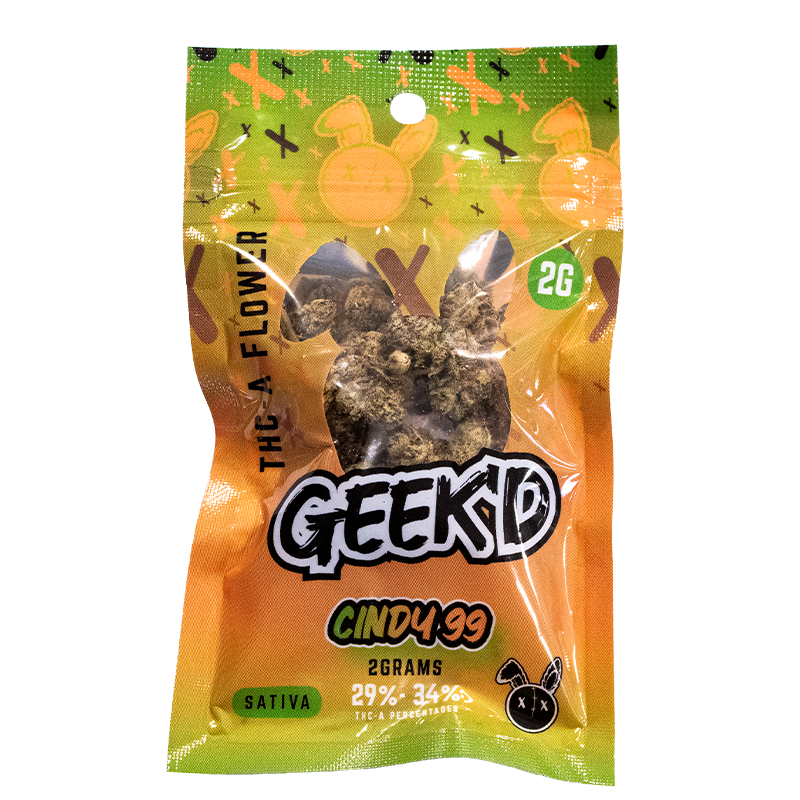 Geek’d Extracts Cindy 99 THCA Flower 2g Bag – Front Packaging