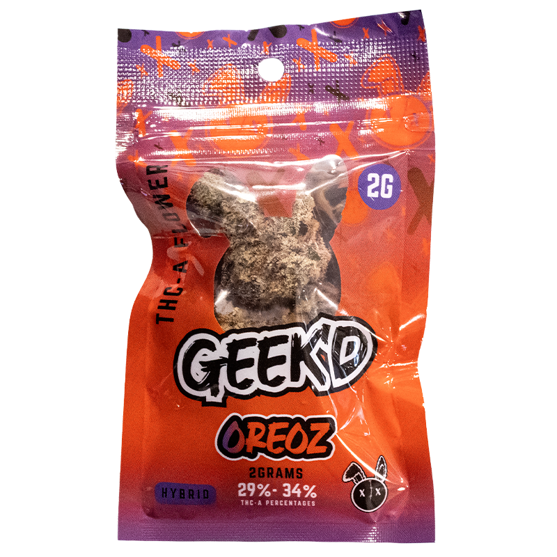Geek’d Extracts Oreoz THCA Flower 2g Bag – Front Packaging